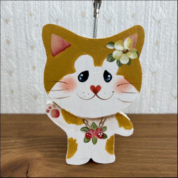 猫のメモスタンド(白×茶②)