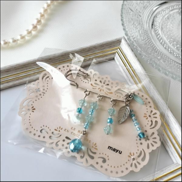 エメラルド＆水色ビーズ・シルバーリーフ