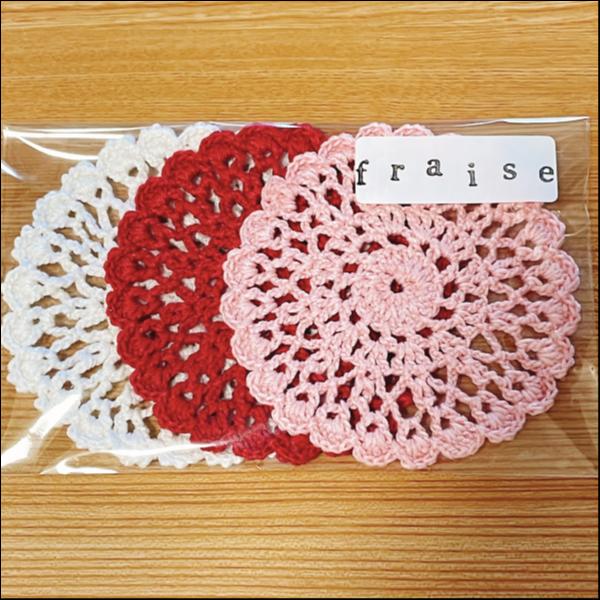 北欧風花柄モチーフコースター★3色3枚セット（丸型）