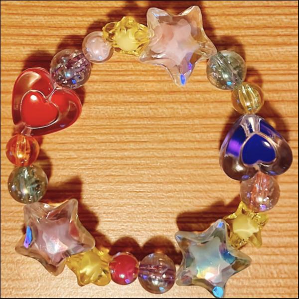 お星様＆ハートぷっくりキラキラパステルブレスレット♡【マーブル】