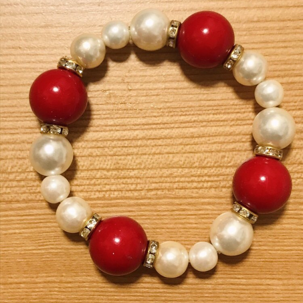 レッドパール＆パールのキラキラロンデルブレスレット★